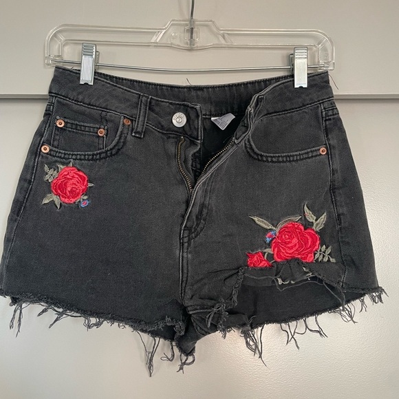 H&M Pants - Rose Black Distressed Denim Shorts by H&M (Size 4)